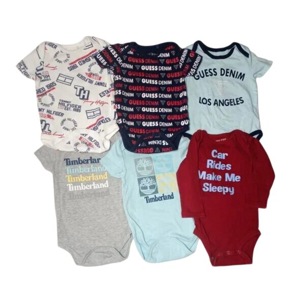 6 Piece Bundle Baby 12 Months One Piece Tops - GUESS, Timberland, Tommy Hilfiger - Picture 1 of 15